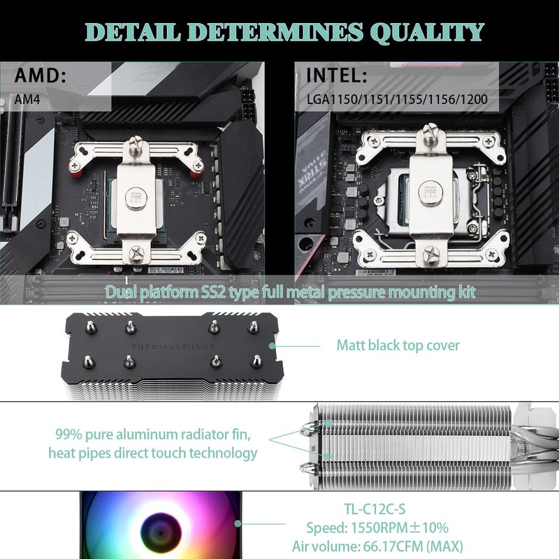 Thermalright مبرد الهواء للمعالج Assassin X120 Refined SE ARGB، 4 أنابيب حرارية، مروحة TL-C12C-S PWM، غطاء مبرد من الألمنيوم، تقنية AGHP، لدعم AMD AM4/AM5/Intel LGA 1150/1151/1155/1851/1200/1700 (SE ARGB) - Image 3